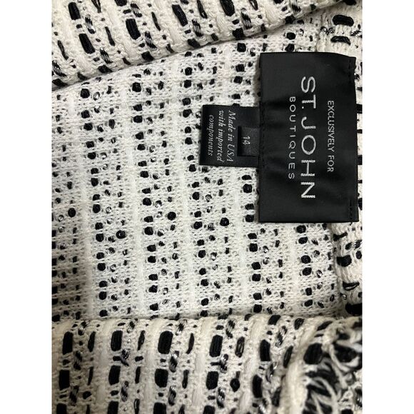 St. John Boutiques Ivory Black Boucle Knit Open-Front Jacket Size 14 - Picture 9 of 9